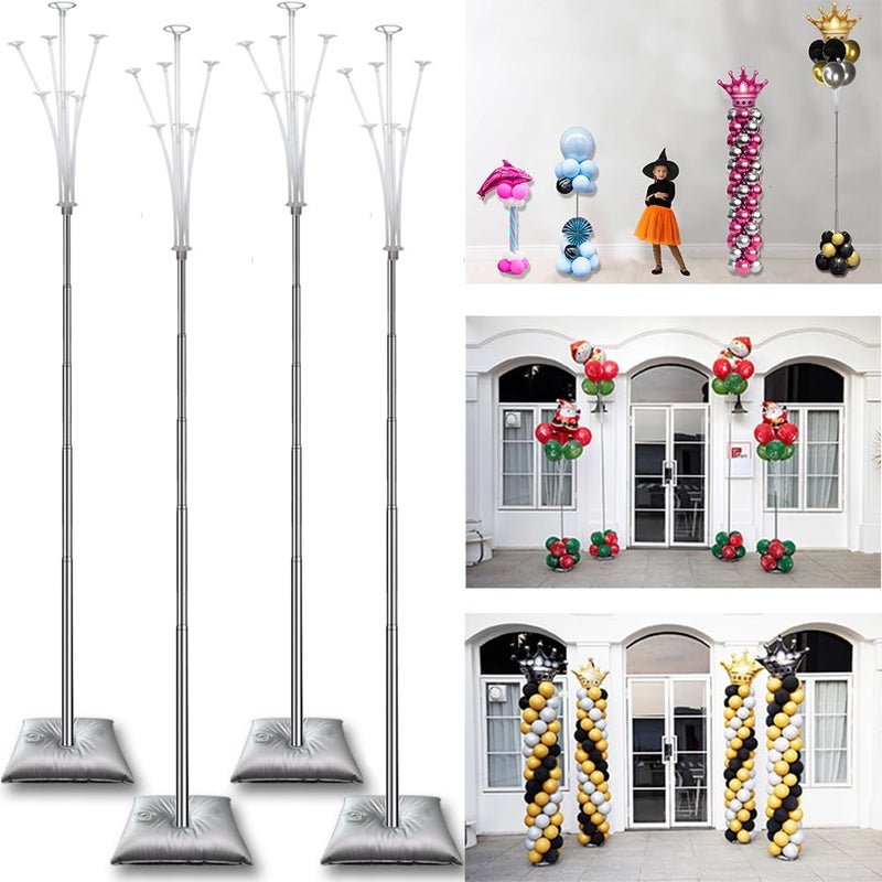 Decojoy 4 Set Balloon Stand Kit, 9 Feet Adjustable Balloon Arch for Floor, Ballon Column Tower with Weights Base and Pole, Metal Backdrop Stands for Parties, NO Need Helium Tank for Balloons - Image 1